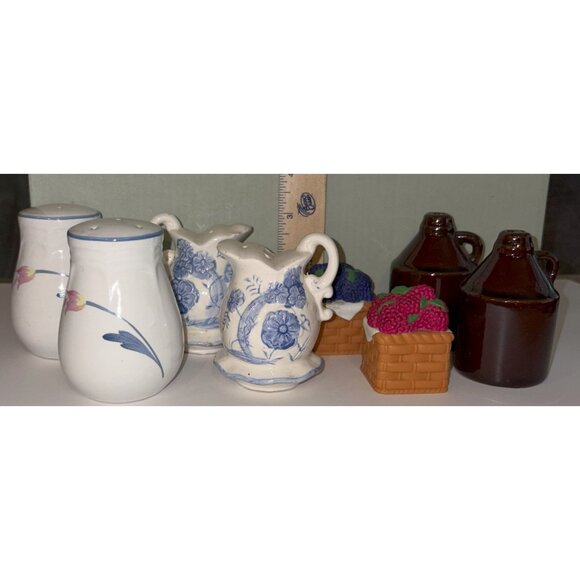 Vintage Salt Pepper Lot Shakers Floral Country Rural Fruit Pincher Jug Brown - Picture 2 of 5